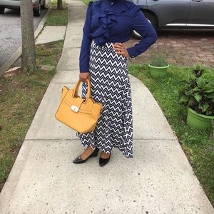 Studded Chevron Maxi Skirt  (Navy)